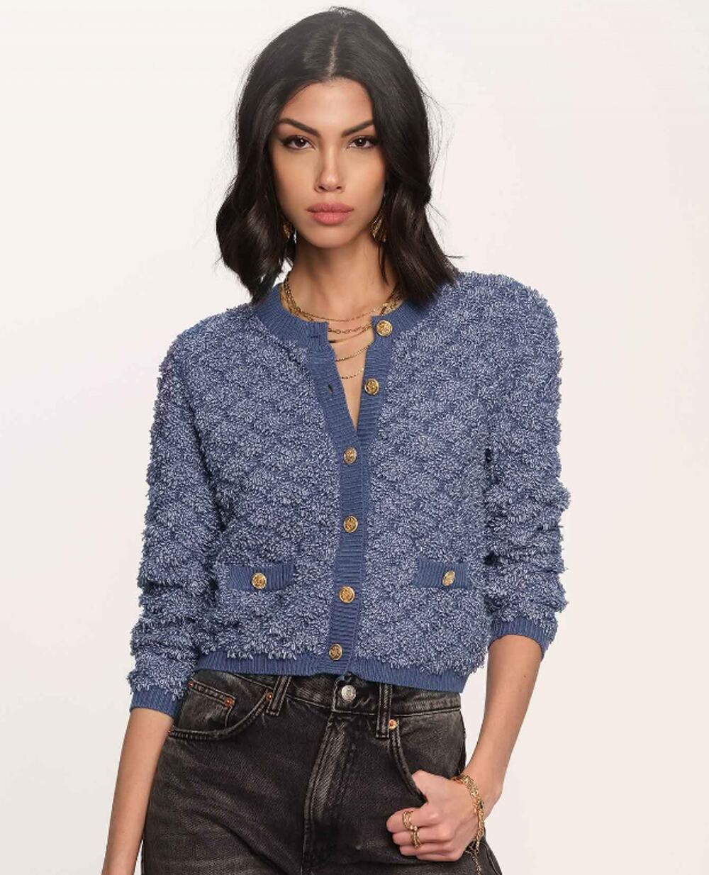 Heartloom Kiel Cardigan Sweater Womens Large Blue Preppy Academia Gold Buttons